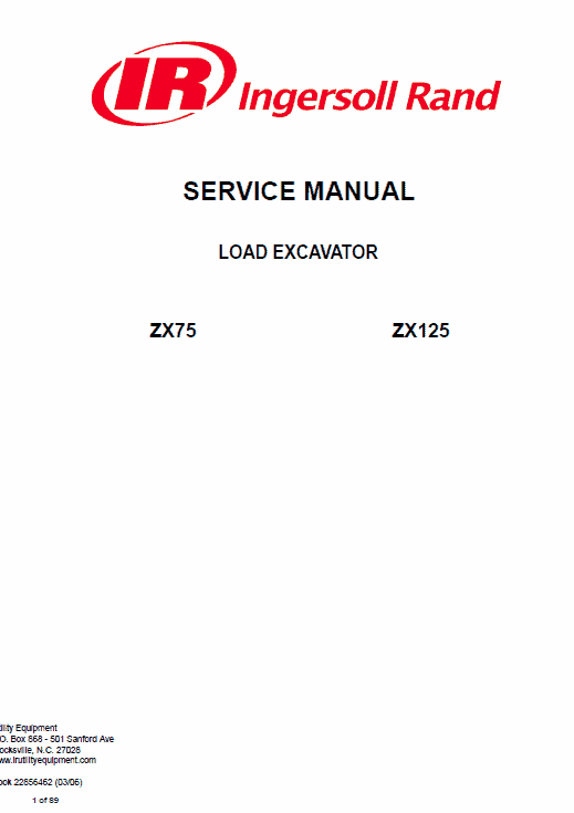 Bobcat ZX75 and ZX125 Excavator Service Manual