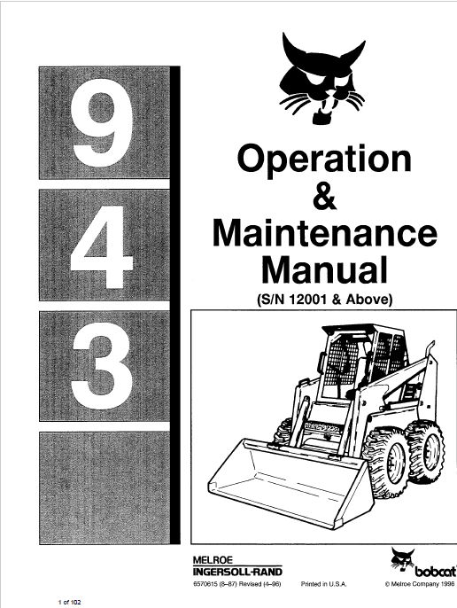 Bobcat 943 Skid-Steer Loader Service Manual