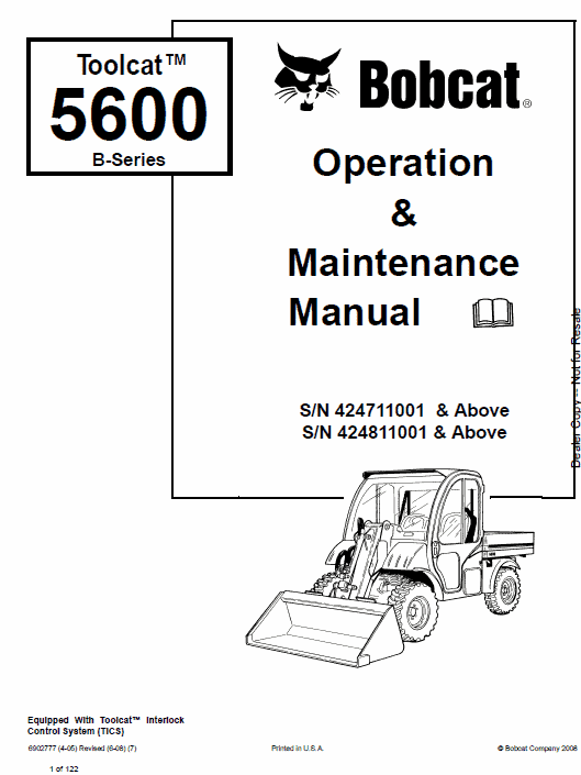 Bobcat 5600 Toolcat Utility Vehicle Service Manual