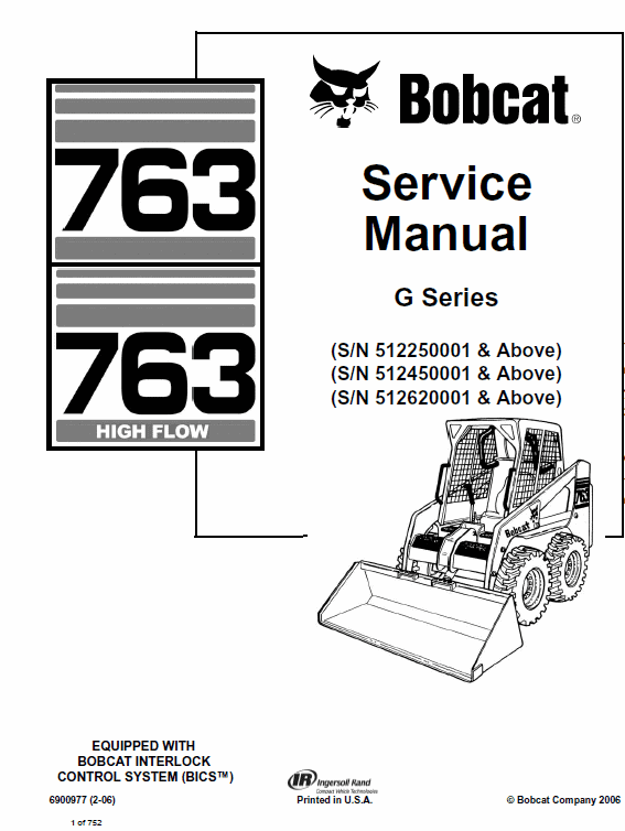 Bobcat 763 G-Series Skid-Steer Loader Service Manual