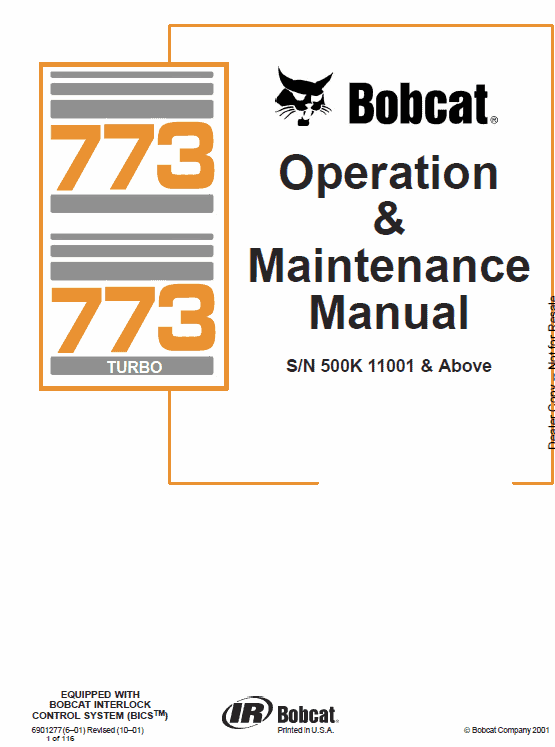 Bobcat 773 G-series Skid-Steer Loader Service Manual