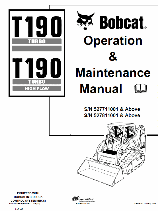 BOBCAT T190 BICS SKID STEER LOADER SERVICE REPAIR & OPERATION MAINTENANCE MANUAL 
