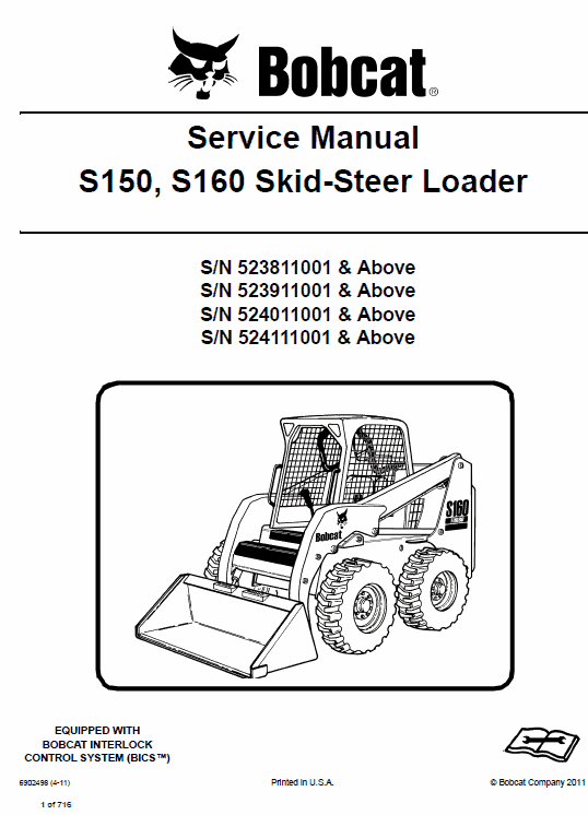Bobcat S150 and S160 Skid-Steer Loader Service Manual
