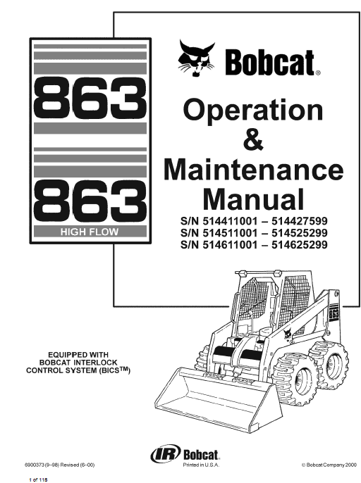 Bobcat 863 Series Skid Steer BICS High Flow Service Repair Manual CD 2010 