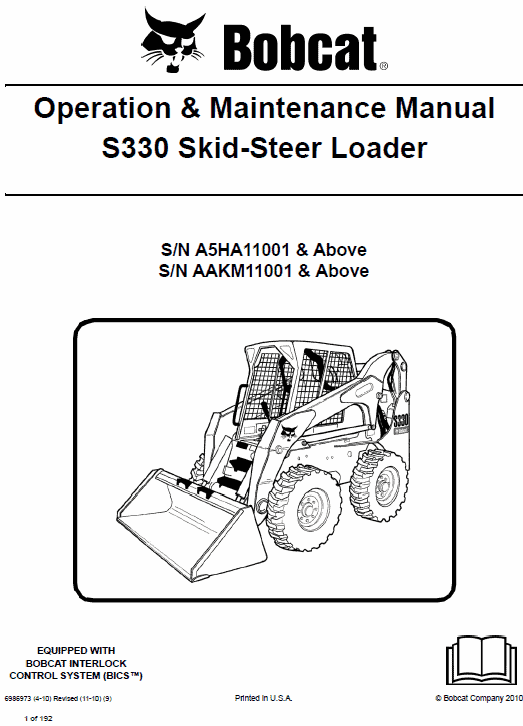 Bobcat S330 Skid Steer Workshop Manual