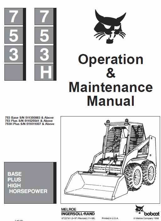 Bobcat 753 and 753HF Skid-Steer Loader Service Manual