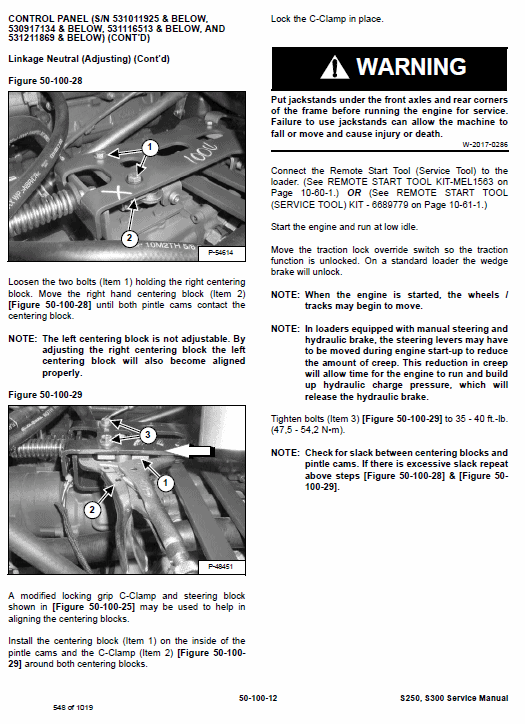 Bobcat S250 and S300 Skid-Steer Loader Service Manual