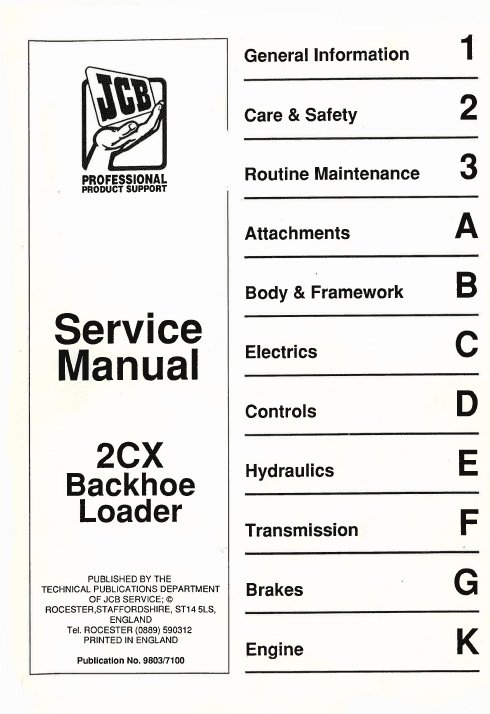 JCB 2CX Backhoe Loader Service Manual
