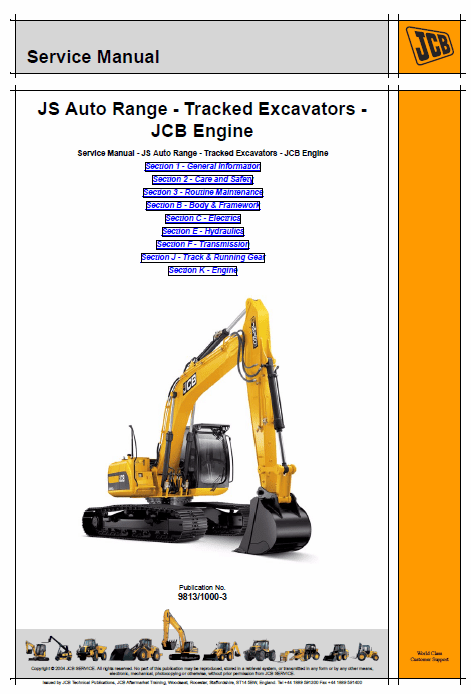 Jcb Js115, Js130, Js145, Js160, Js180, Js200, Js210, Js220 Excavator Manual