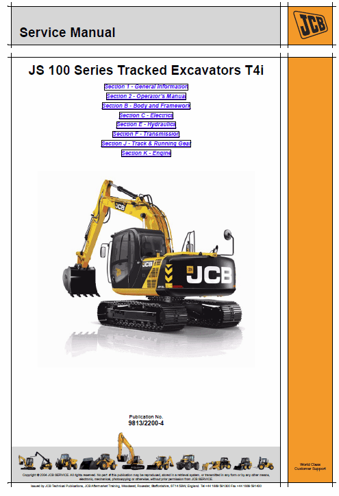 Jcb Js115, Js130, Js145, Js160, Js180, Js190 T4i Tracked Excavators Service Manual