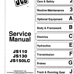 Jcb Js110, Js130, Js150lc Tracked Excavator Service Manual