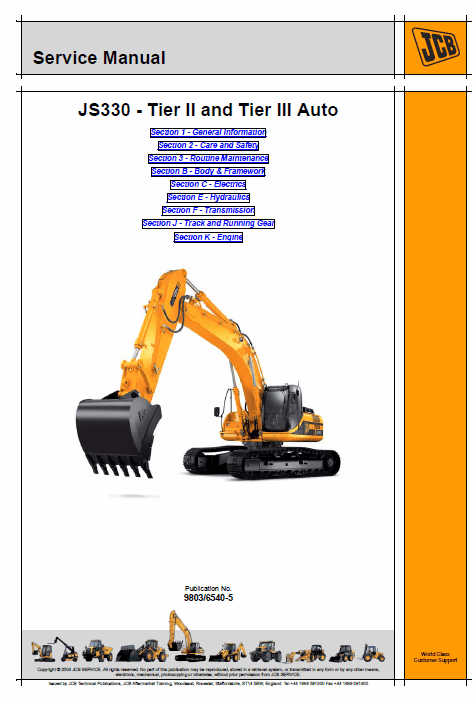 Jcb Js330 Tier 2 And Tier 3 Auto Tracked Excavator Service Manual
