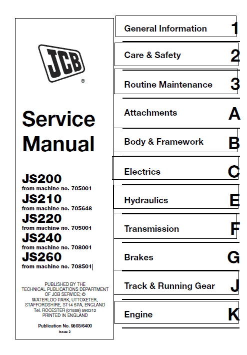 JCB JS200 JS210 JS220 JS240 JS260 AUTO REPARATURHANDBUCH WERKSTATTHANDBUCH 