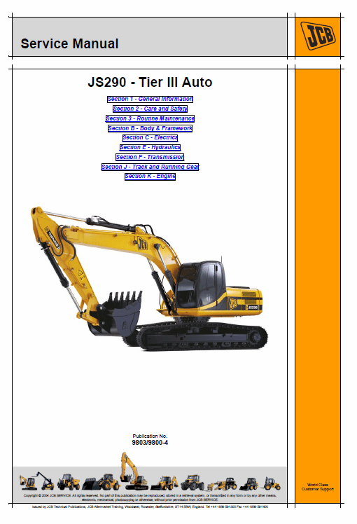Jcb Js290 Tier 3 Auto Tracked Excavator Service Manual