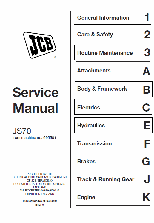 Jcb Js70 Tracked Excavator Service Manual