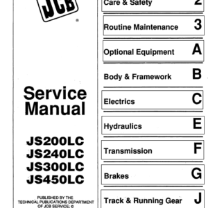 Jcb Js200lc, Js240lc, Js300lc, Js450lc Excavator Service Manual