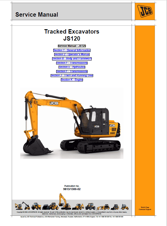 JCB JS120 Tracked Excavator Service Manual