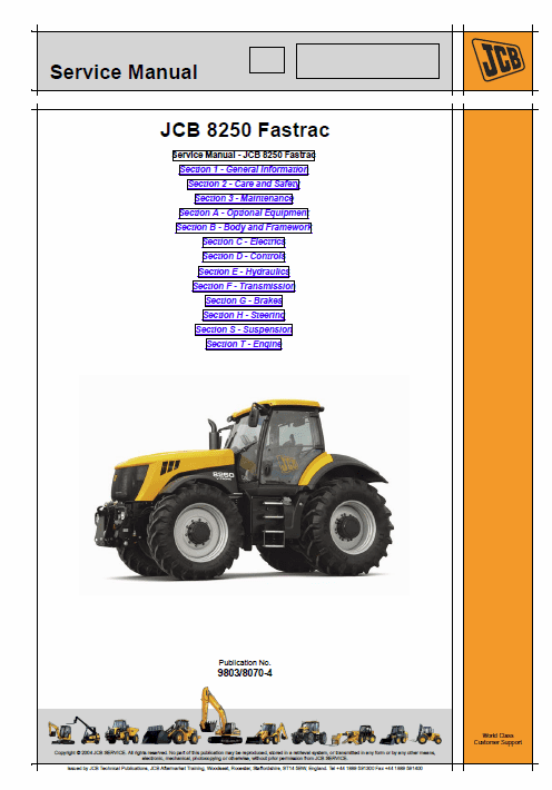 JCB 8250 Fastrac Service Manual