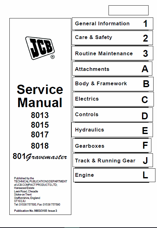 JCB 8013, 8015, 8017, 8018 Mini Excavator Service Manual