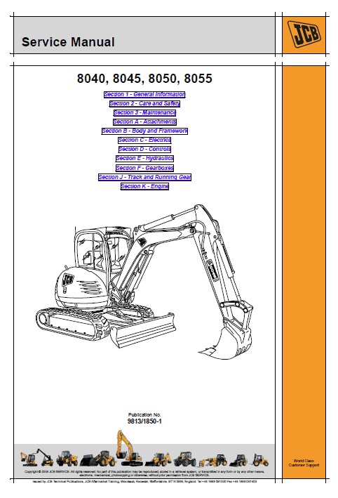 JCB 8040ZTS, 8045ZTS, 8050ZTS, 8055ZTS Mini Excavator Service Manual