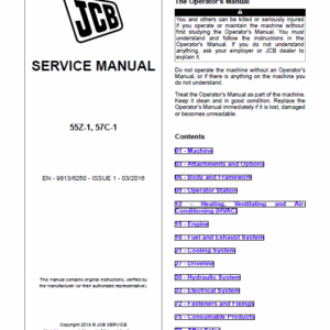 JCB 55Z-1, 57C-1 Mini Digger Excavator Service Manual