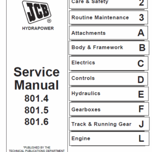 JCB 801.4, 801.5, 801.6 Mini Excavator Service Manual