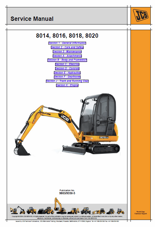 JCB 8014, 8016, 8018, 8020 Mini Excavator Service Manual