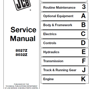 JCB 8027Z, 8032Z Mini Excavator Service Manual
