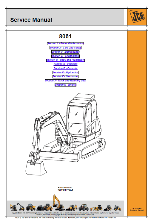 JCB 8061 Mini Excavator Service Manual