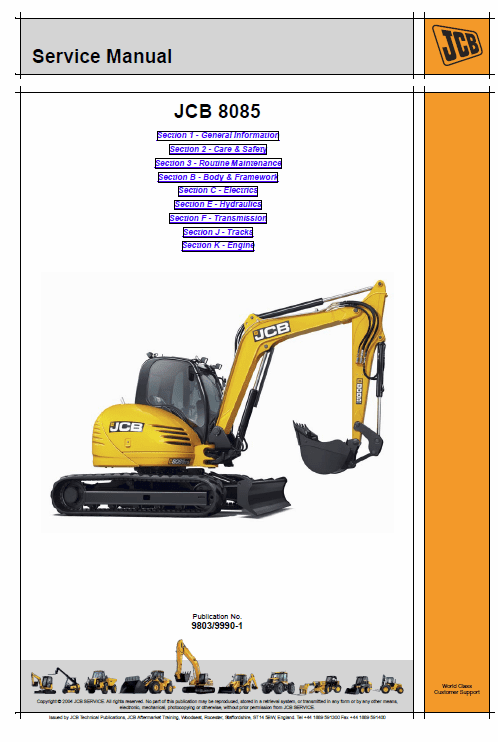 JCB 8085 Midi Excavator Service Manual