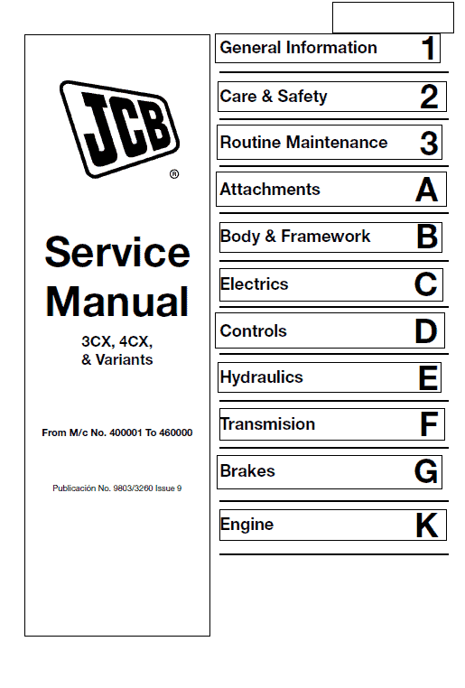 JCB 3CX, 4CX Backhoe Loader Service Manual (See Serial)