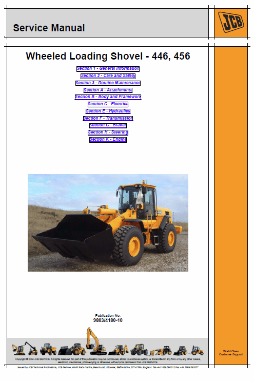 JCB 446, 456 Wheeled Loader Shovel Service Manual