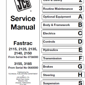 JCB 2115, 2125, 2135, 2140, 2150, 3155, 3185 Fastrac Service Manual