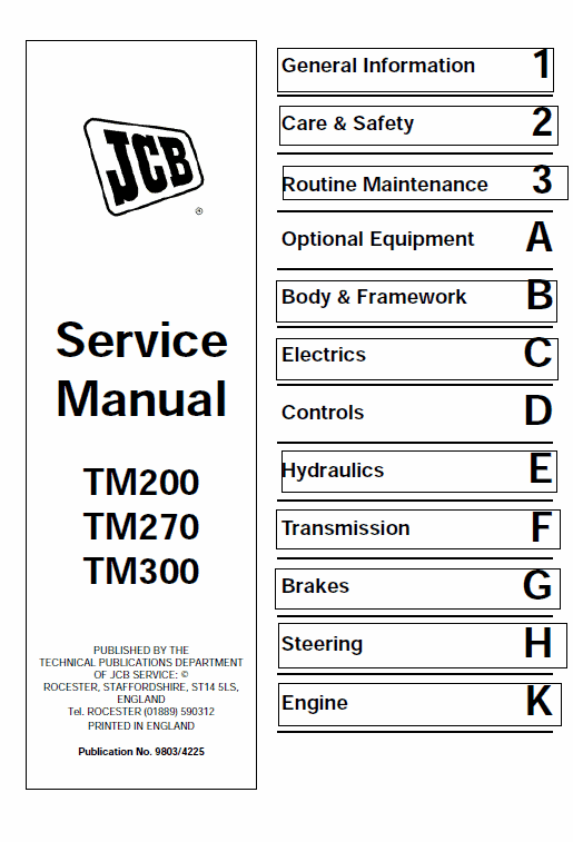 JCB TM200, TM270, TM300 Wheeled Loader Shovel Service Manual
