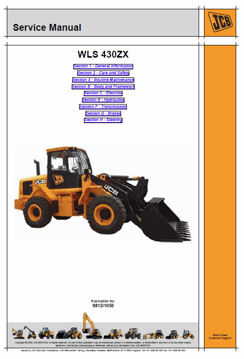 JCB 430ZX Wheeled Loader Shovel Service Manual