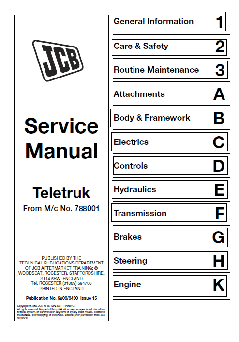 Jcb 2.0, 2.5, 3.0, 3.5d Tlt Lift Teletruk Service Manual
