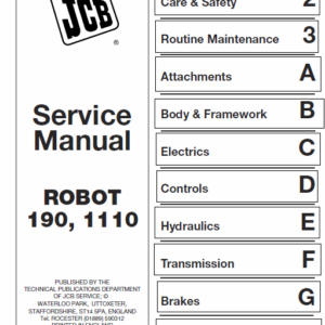 Jcb 190, 1110 Robot Skidsteer Loader Robot Service Manual