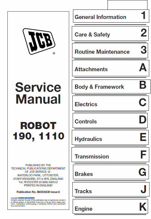 Jcb 190, 1110 Robot Skidsteer Loader Robot Service Manual