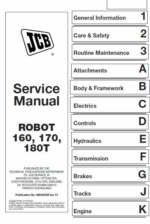 Jcb 160, 170, 180t Robot Skidsteer Loader Robot Service Manual