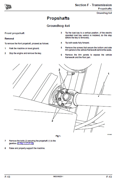 JCB Groundhog 4×4 Utility Vehicle Service Manual