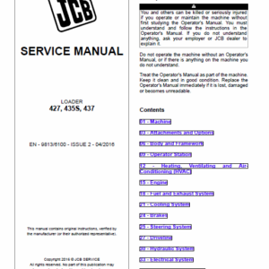 JCB 427, 437, 457 T4i Wheeled Loader Shovel Service Manual