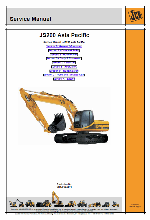 Jcb Js200, Js220, Js235, Js240, Js260 Tier 3 Excavator Service Manual