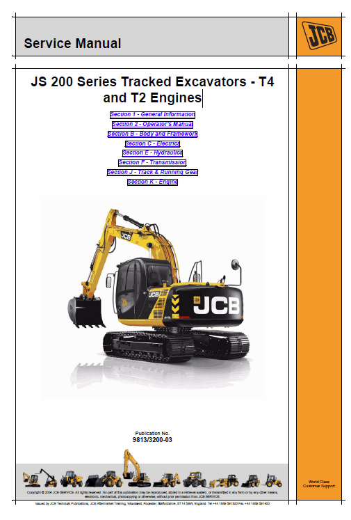 Jcb Js115, Js130, Js145, Js160, Js180, Js190, Js200, Js210, Js220, Js235 Excavator Manual