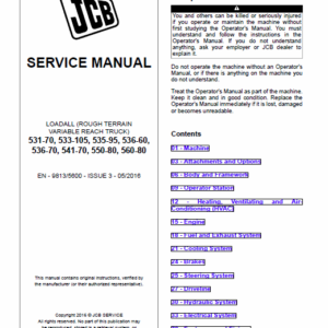 Jcb 531-70, 533-105, 535-95, 536-60, 536-70, 541-70, 550-80, 560-80 Loadall Manual