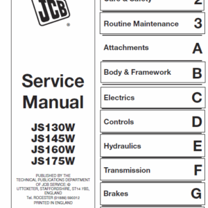 Jcb Js130w, Js145w, Js160w, Js175w Excavator Service Manual