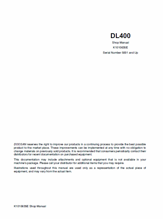 Doosan Daewoo Dl400 Wheeled Loader Service Manual