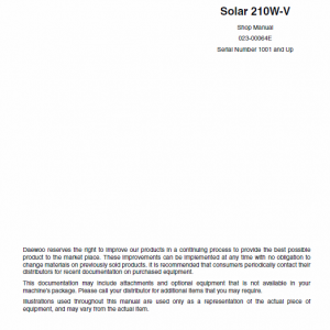 Doosan Daewoo Solar S210w-v Excavator Service Manual