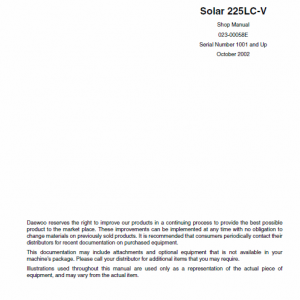 Doosan Daewoo Solar S225lc-v Excavator Service Manual