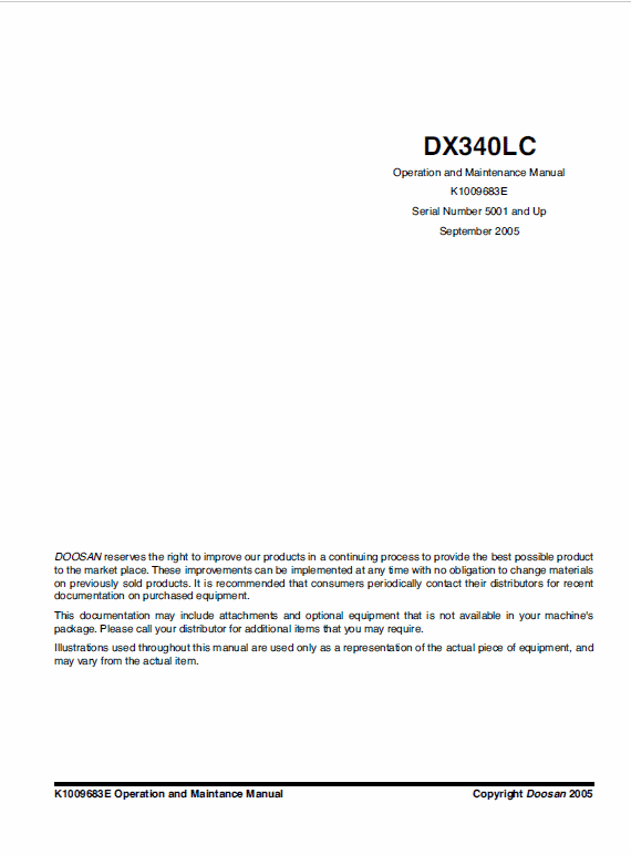 Doosan Daewoo Dx340lc Excavator Service Manual