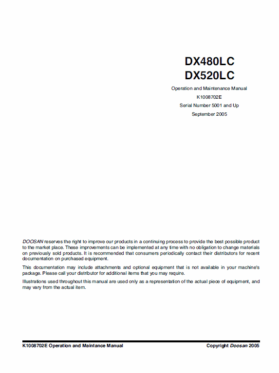 Doosan Daewoo Dx480lc, Dx520lc Excavator Service Manual